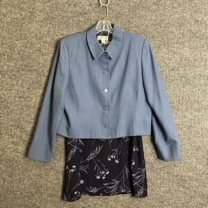 Vintage Pendleton Womens Blazer And Skirt Set Size 14 Blue Floral Classic 90's